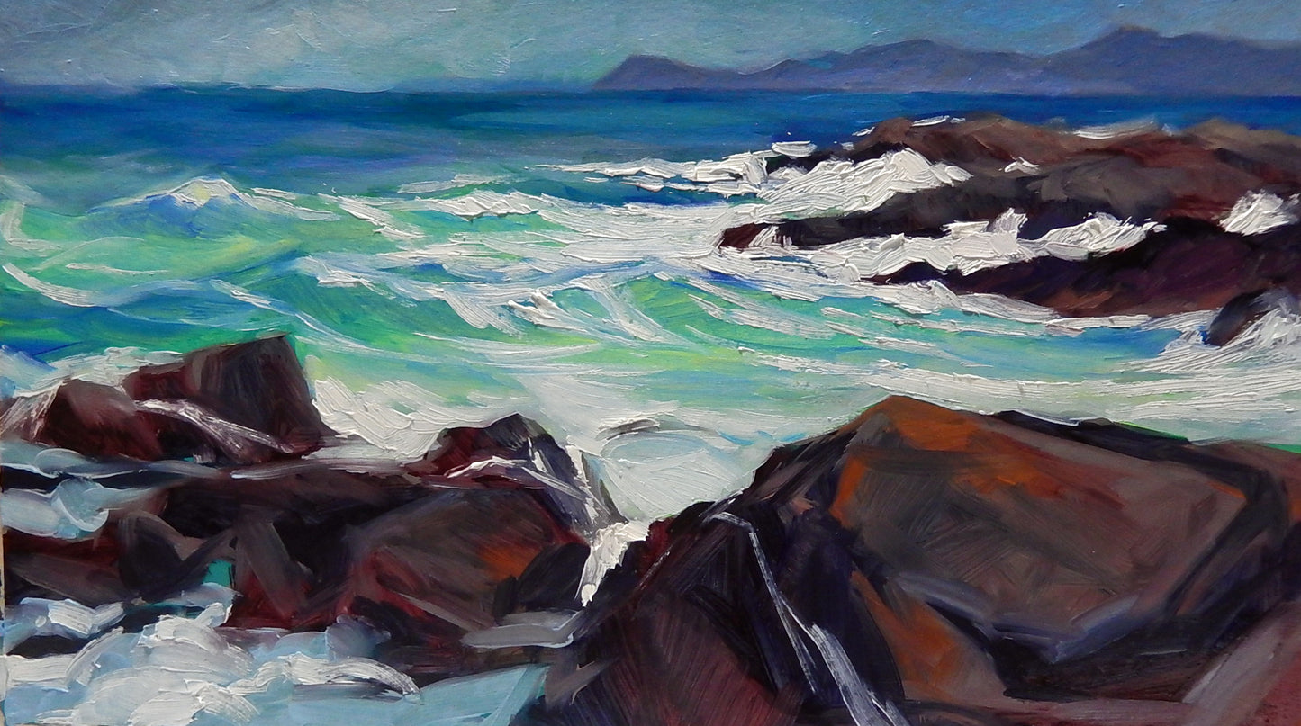 Crushing Waves on Smirisary Walk by Glen Uig, oil