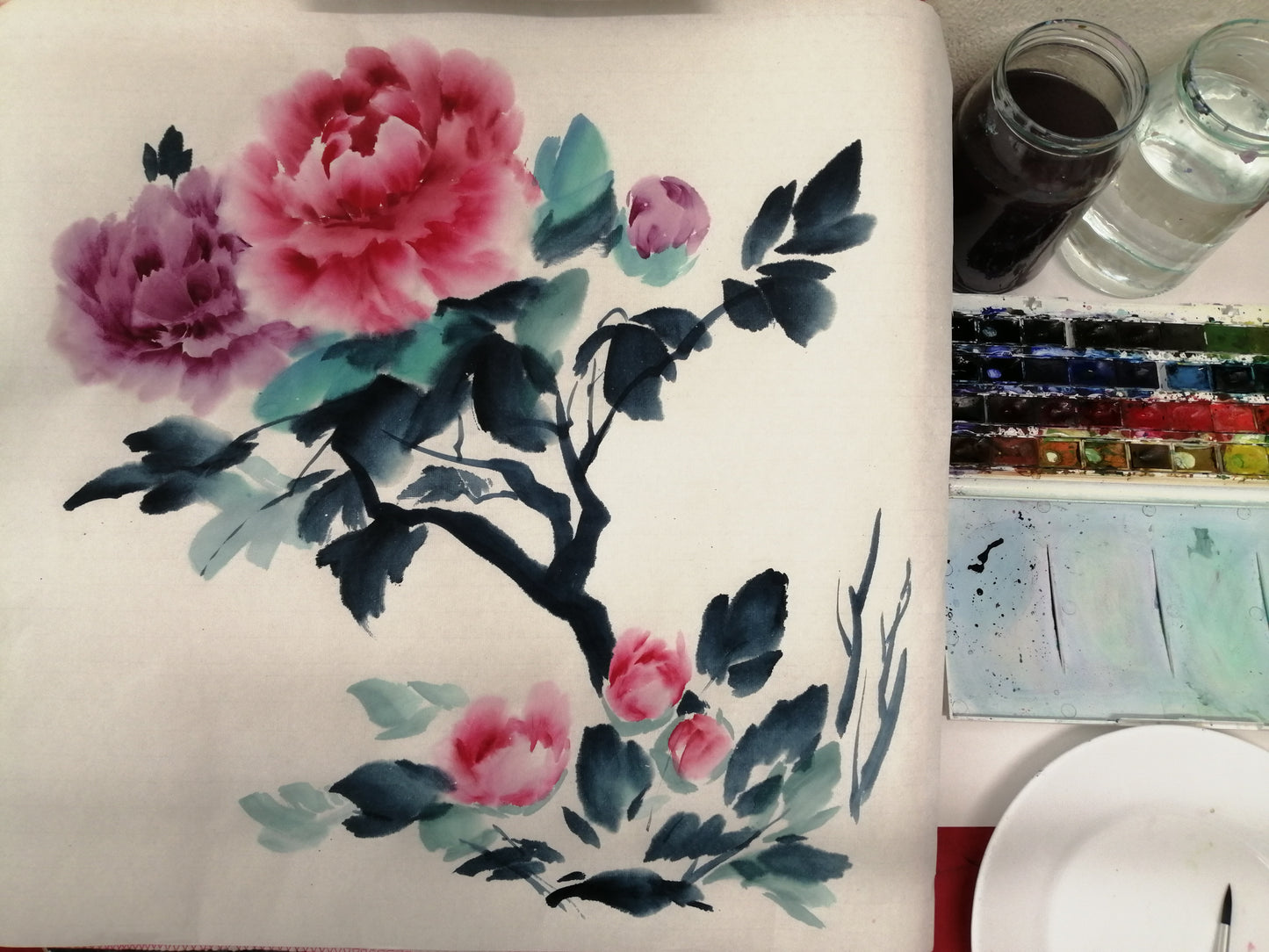 Peonies, bees and butterflies