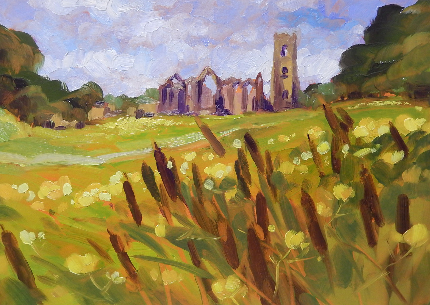 Reeds in the Last Light, Fountains Abbey, oil