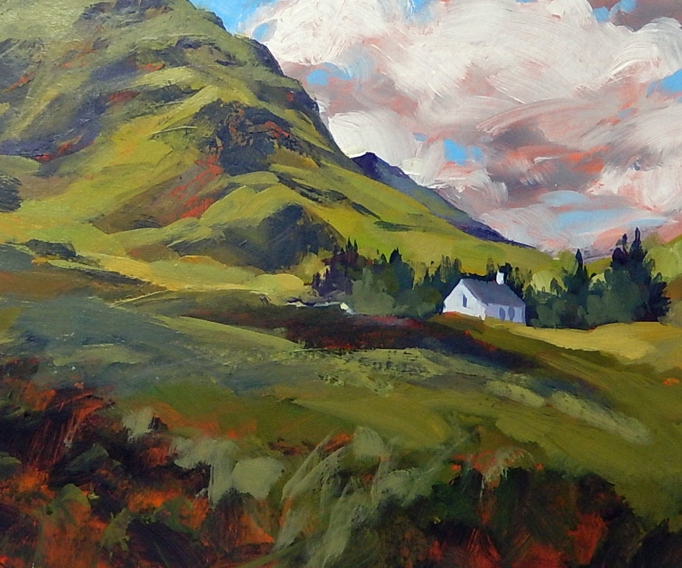 White Cottage at Beinn Fhada (Long Hill) Glencoe's Most Easterly Sister, acrylic