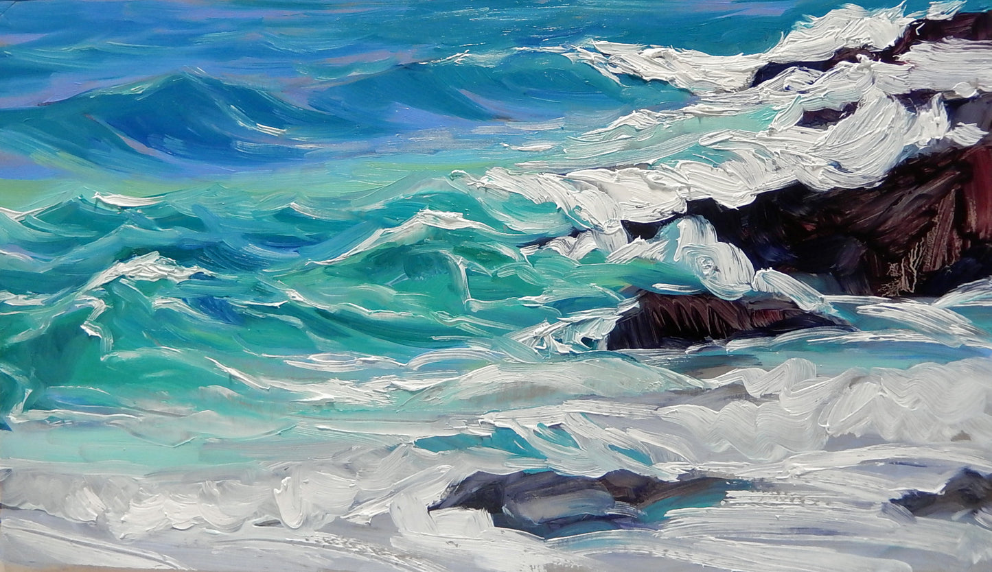 Turquoise Blue Waves, View on Smirisary Walk by Glen Uig, oil