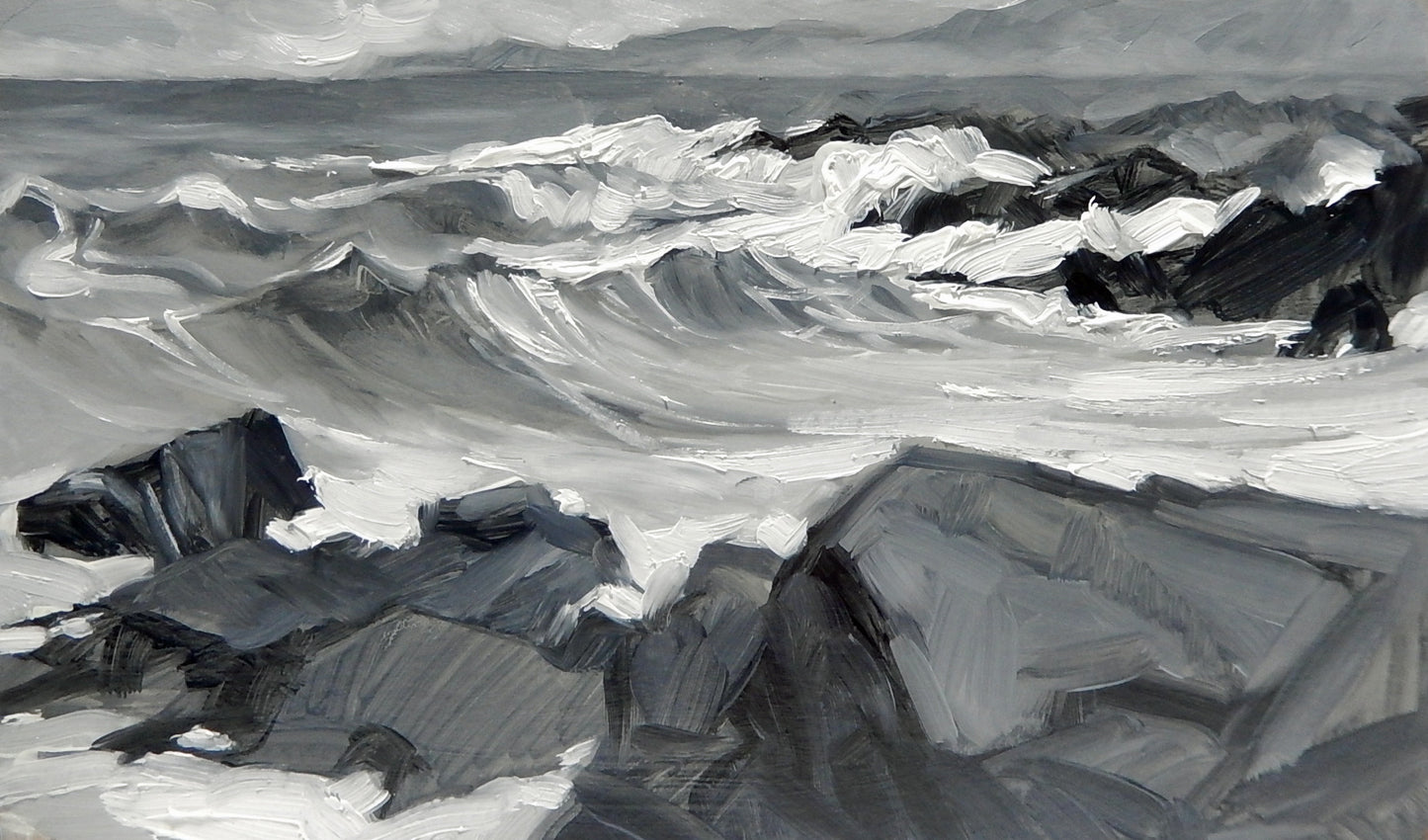 Crushing Waves on Smirisary Walk by Glen Uig, oil (Tonal version)