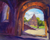 Guest Houses view from the Cellarium, Fountains Abbey, oil